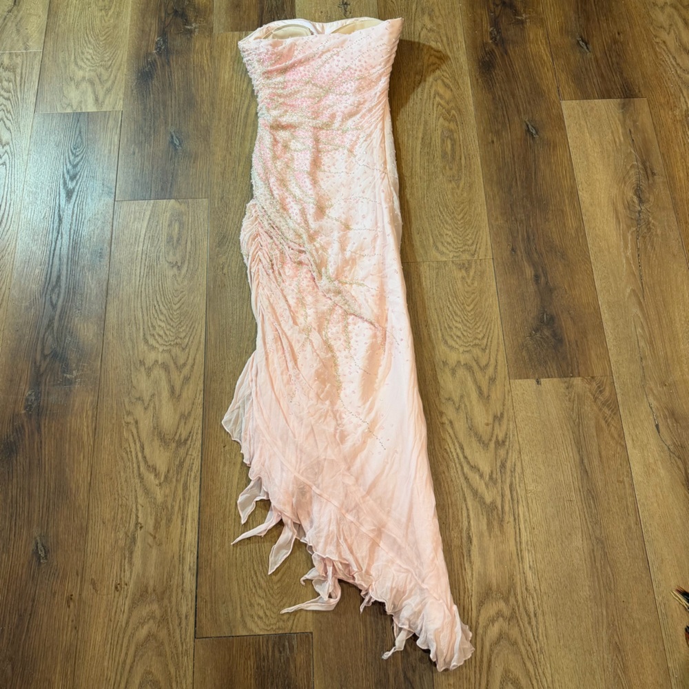 Vintage 100% Silk Beaded Dress Vintage Beaded Dress Pink Strapless Prom Fairy - Picture 15 of 17